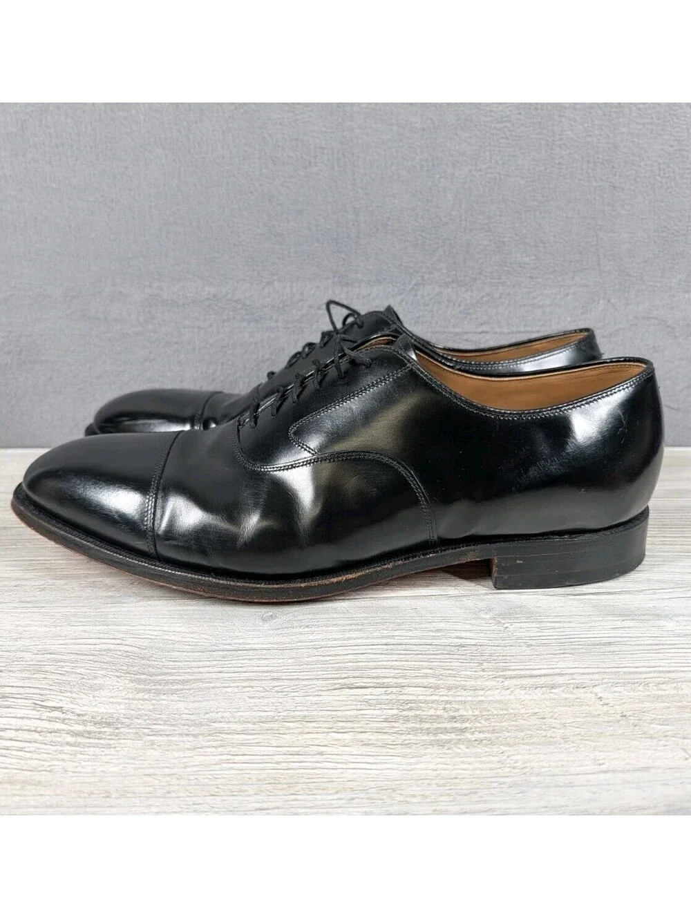 Johnston Murphy Mens 13D Black Leather Cap Toe Oxford Dress Shoes Handcrafted